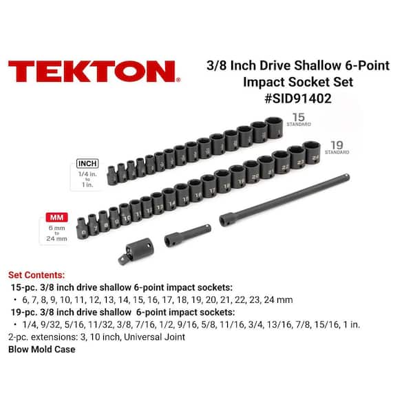 3/8 in. Drive 6-Point Impact Socket Set, 37-Piece (1/4 in. - 1 in., 6 mm - 24 mm)