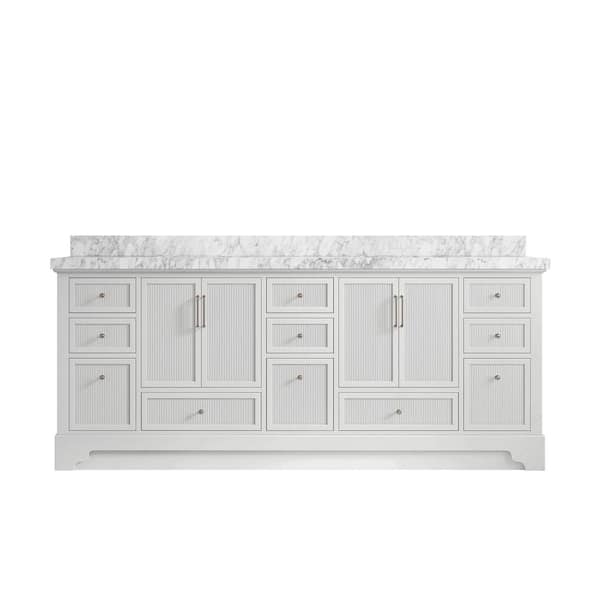 Willow Collections Alys 84 in. W x 22 in. D x 36 in. H Double Sink Bath Vanity in White with 2" Carrara Marble Top