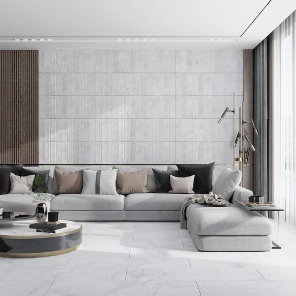 Strata 16 in. x 48 in. Matte Soft Gray and White Ceramic Large Format Wall Tile (15.5 sq. ft./case)-3 Pack