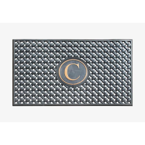 A1 Home Collections A1HC Weave Black/Bronze 24 in x 39 in 100% Rubber Thin Profile Outdoor Durable Monogrammed C Doormat