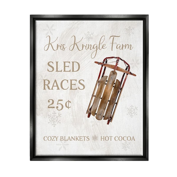 Stupell Industries Sled Race Holiday Sign by Conrad Knutsen 1 Piece Floater Frame Graphic Print Typography Poster Art Print 21 in. x 17 in.