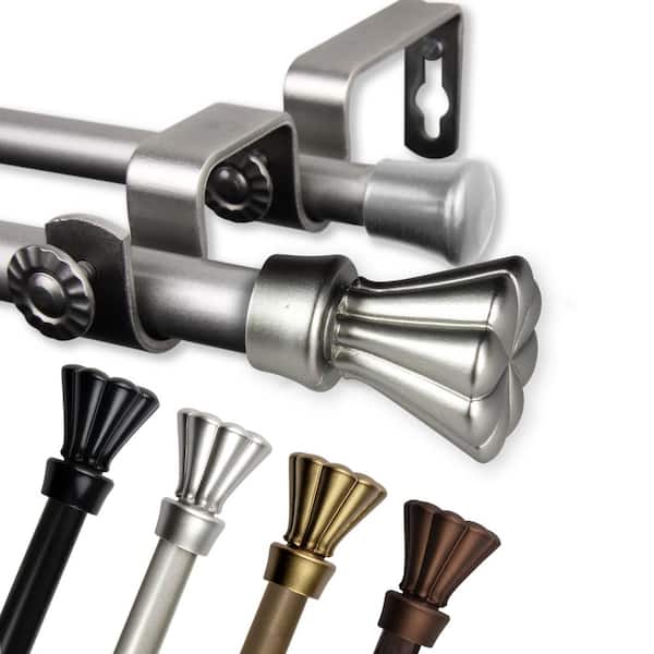 EMOH 5/8" Dia Adjustable 28-48" Double Curtain Rod in Satin Nickel with Lucas Finials
