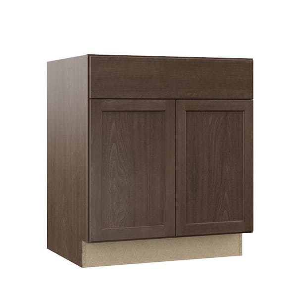 Hampton Bay Shaker 30 in. W x 24 in. D x 34.5 in. H Assembled Sink Base Kitchen Cabinet in Brindle without Shelf