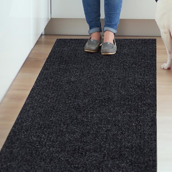 Sweet Home Stores Ribbed Waterproof Non-Slip Rubber Back Solid Runner 2 ft. W x 20 ft. L Gray Rug Polyester Garage Flooring