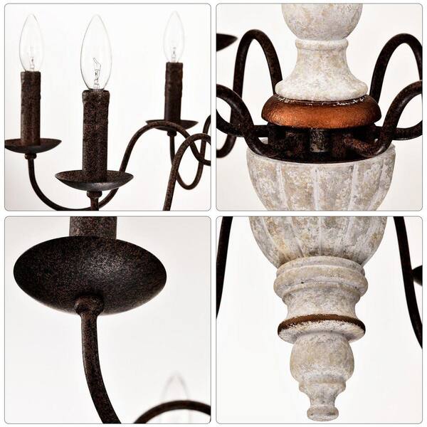 Jushua 6-Light Retro White and Rust Color Chandelier, Pendant