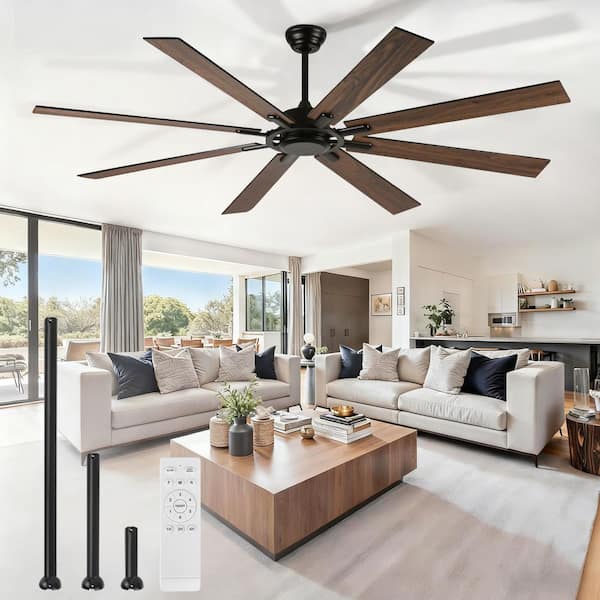 72 in. Indoor/Outdoor Black 6-Speed Black Blades 3-Size Downrod Mount Standard Ceiling Fan with Remote Control