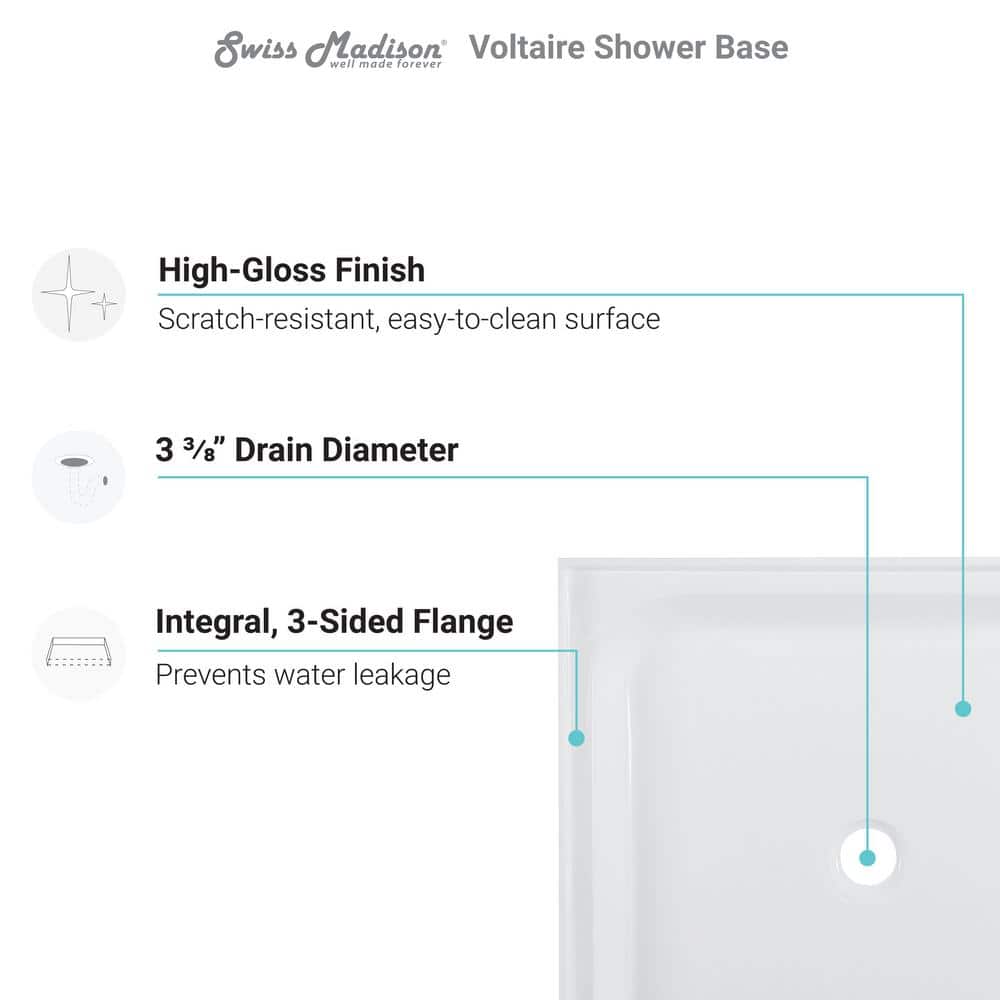 Voltaire 60" x 30" Glossy White Acrylic Shower Base