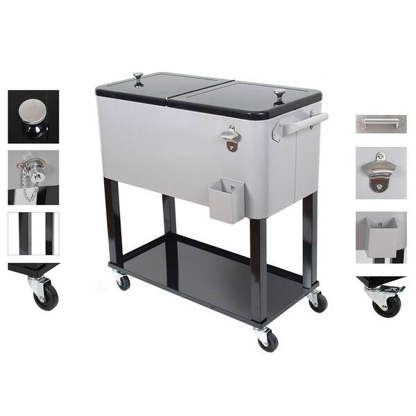 UPHA 80 Qt. Stainless Steel Patio Cooler with Wheels in Silver HD 