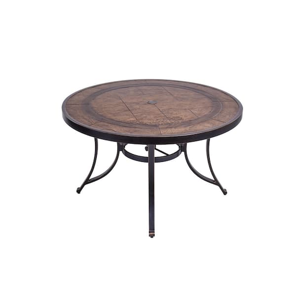 Clihome 48 in. Round Cast Aluminum Outdoor Dining Table with Umbrella Hole and Rust-Resistant Multi-Coat Finish