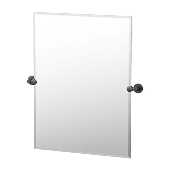 Gatco Reveal 27.88 in. W x 31.5 in. H Large Rectangular Frameless Beveled Wall Bathroom Vanity Mirror in Matte Black