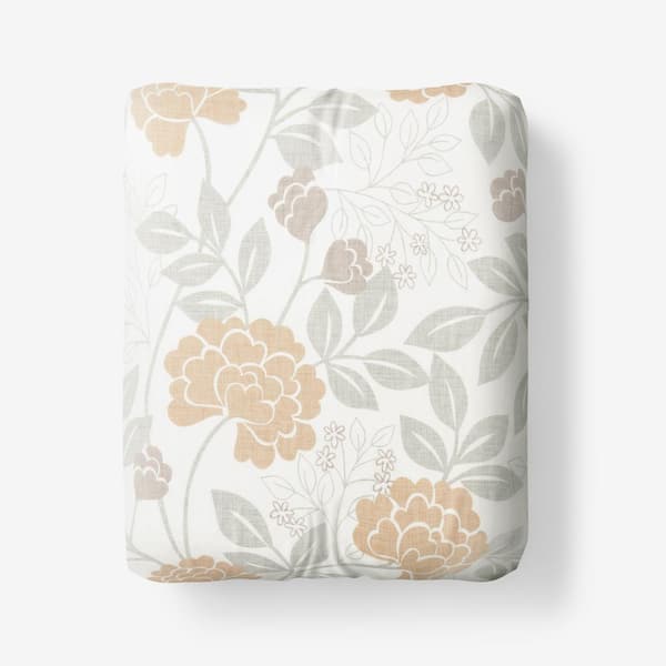 The Company Store Company Cotton Mariel Floral Gold Cotton Percale Queen Fitted Sheet