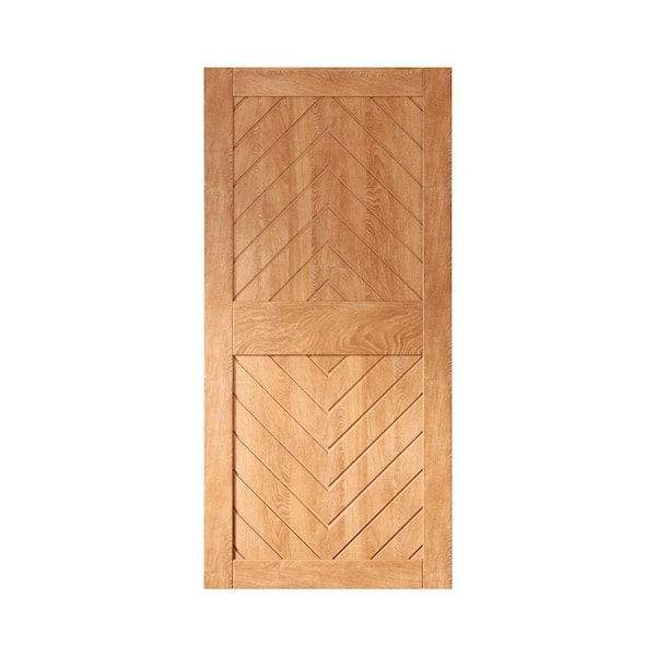JT2 40 in. x 84 in. C-Panel Solid Core Early American Fishbone Design Pine Wood Interior Sliding Barn Door Slab