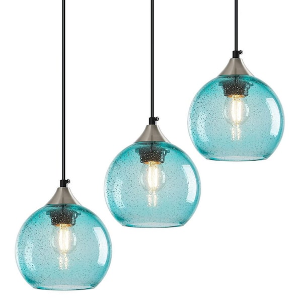 Home Lighting ‎60 Watts 1 Light 5. 9in Light Blue Glass Pendant Light for Living Room Bedroom, No Bulbs Included, 3-Pack