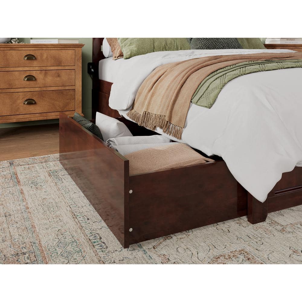 Madison Queen Walnut Platform Bed with Built-in Storage Drawers