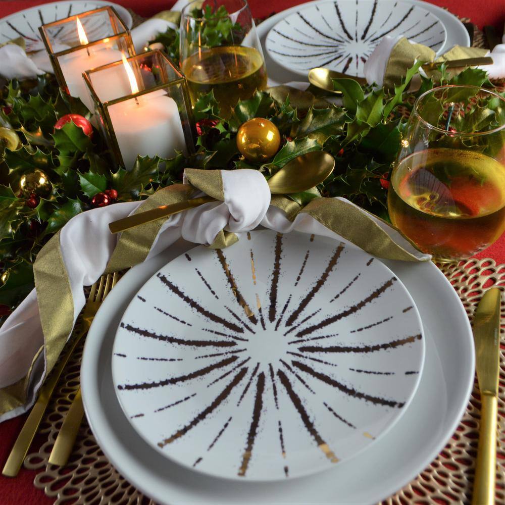 Gold and Black Starburst Porcelain Salad Plates, Set of 4