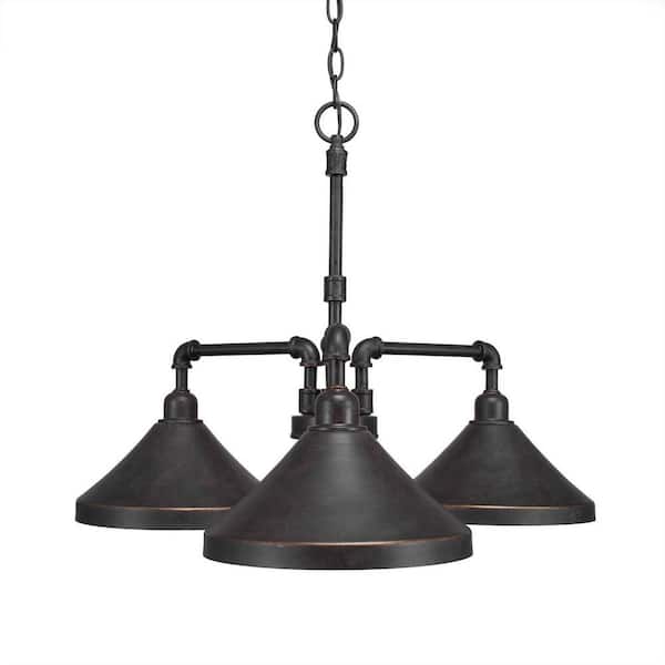 Unbranded Greenville 3-Light Dark Granite Geometric Chandelier with 10 in. Brown Metal Shades No Bulbs Included