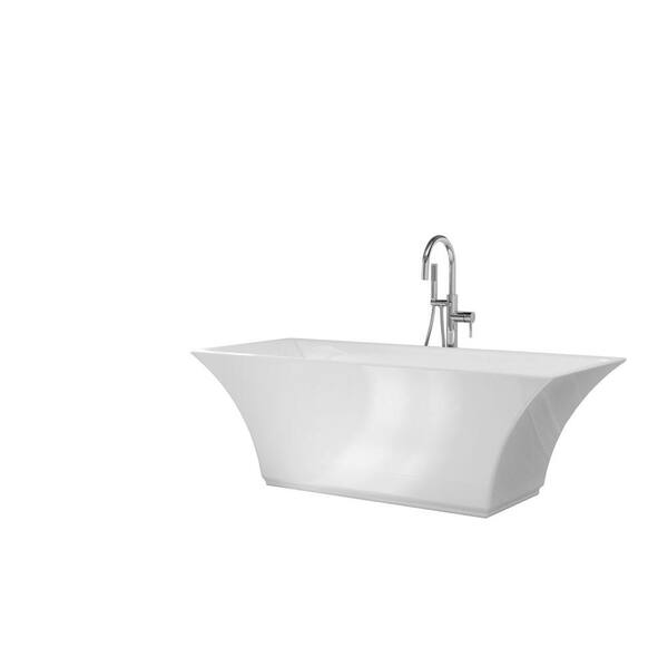 Unbranded Marryat 67 in. Acrylic Freestanding Flatbottom Non-Whirlpool Bathtub in White All-in-One Kit