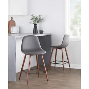 Pebble 23.75 in. Grey Faux Leather and Walnut Metal Counter Stool (Set of 2)