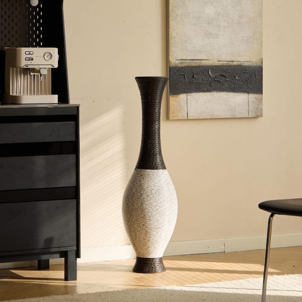 40.2 in. Tall Designer Floor Vase with Gray plus Black Finishes-Ideal for Living Room, Bedroom, Entryway Decor