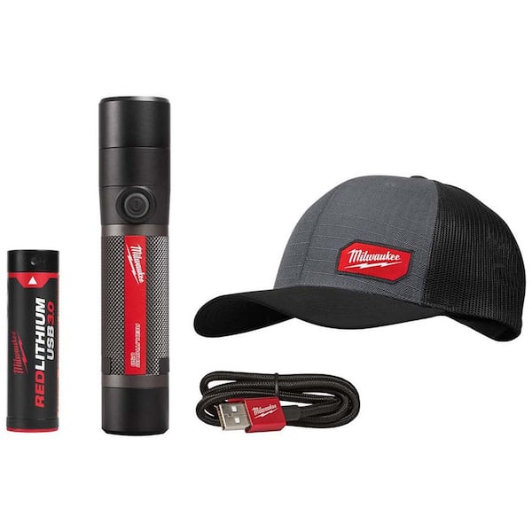 800 Lumens LED USB Rechargeable HP Fixed Focus Flashlight with GRIDIRON Gray Adjustable Fit Trucker Hat