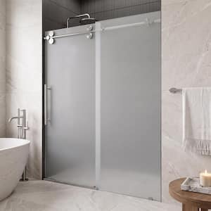 Elan 56 to 60 in. W x 74 in. H Sliding Frameless Shower Door in Stainless Steel with 3/8 in. (10mm) Frosted Glass