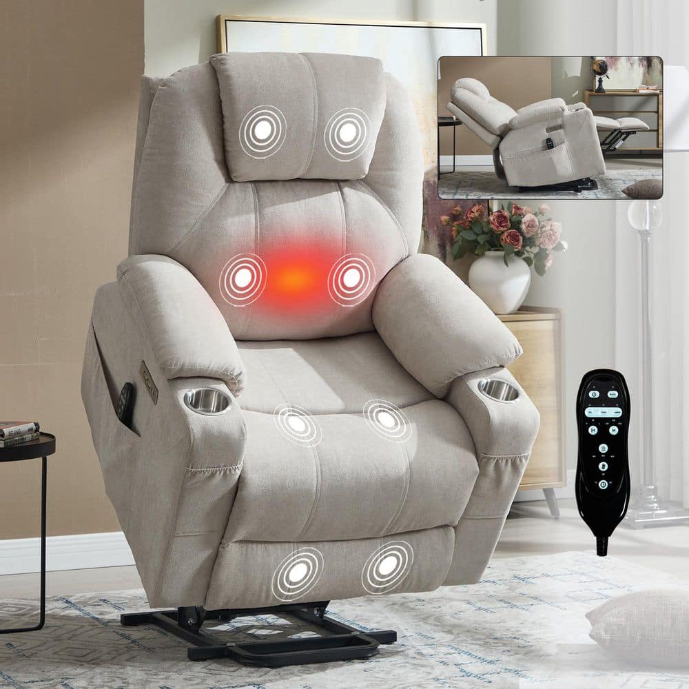 Beige Chenille Power Lift Recliner Chair with Massage&Heating, USB&Type-C Ports, 2 Cup Holders, Up to 350 LBS price history on PriceWatchPro