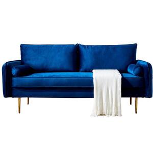 Metal Outdoor Velvet Fabric Sofa Loveseat and Pocket with Blue Cushions