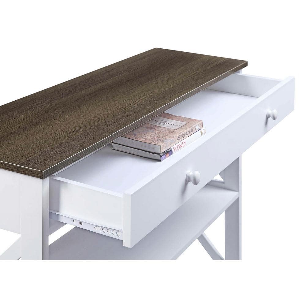 Oxford Driftwood White 40" Wood Console Table with Storage