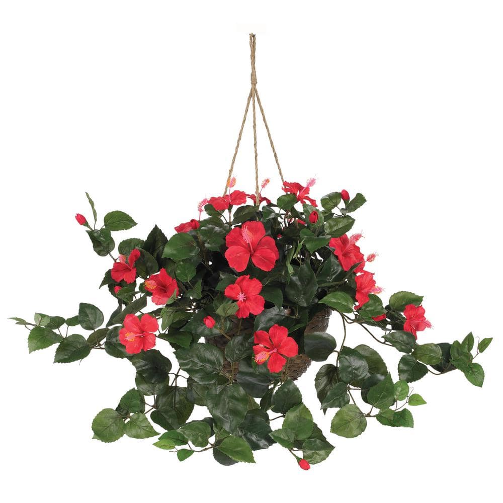 Nearly Natural 24 In. Hibiscus Hanging Basket 6614 - The Home Depot