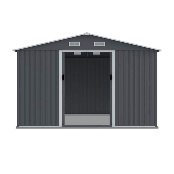 8 ft. W x 10 ft. D Gray Metal Outdoor Storage Shed with Lockable Sliding Doors and Vents (80 sq. ft. )