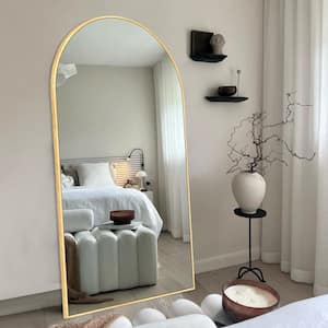 28 in. W x 71 in. H Oversized Modern Arch Full-Length Gold Wall Mounted Standing Mirror Floor Mirror