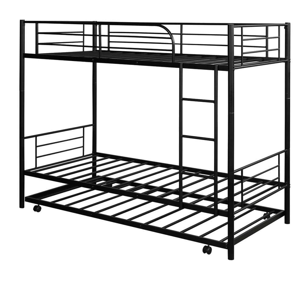 aisword Twin-Over Black Twin Metal Bunk Bed with Trundle Can be Divided ...