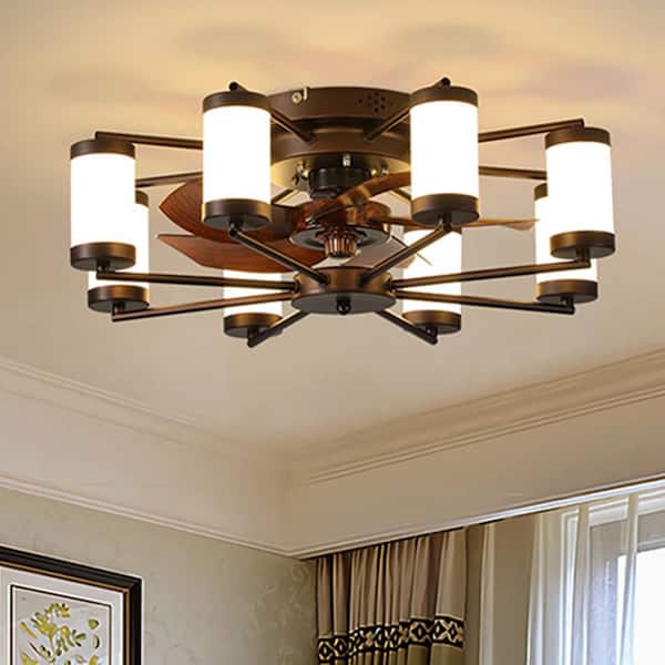 21.7 in. Integrated LED Indoor Flush Mount Coffee Ceiling Fan with Remote Control in Brown