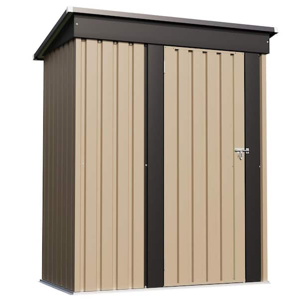 5 ft. W x 3 ft. D Outdoor Storage Brown Metal Shed with Sloping Roof and Lockable Door (14.5 sq. ft.)