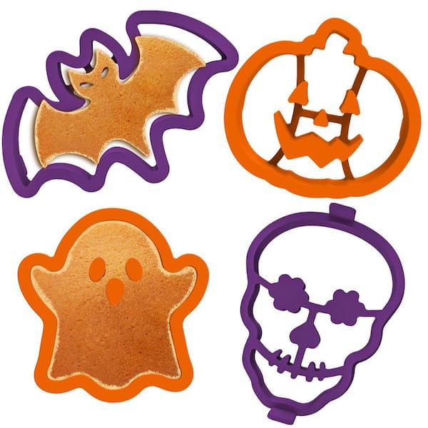 4-Pack Silicone Halloween Pancake Molds for Skull, Ghost, Bat, Pumpkin Shapes, Nonstick & Heat Resistant