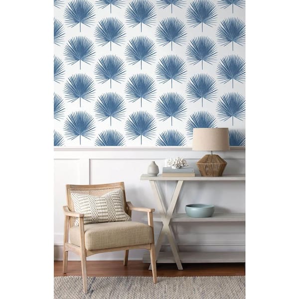 Palmetto Palm Coastal Blue Botanical Vinyl Peel & Stick Wallpaper Roll (Covers 30.75 Sq. Ft.)