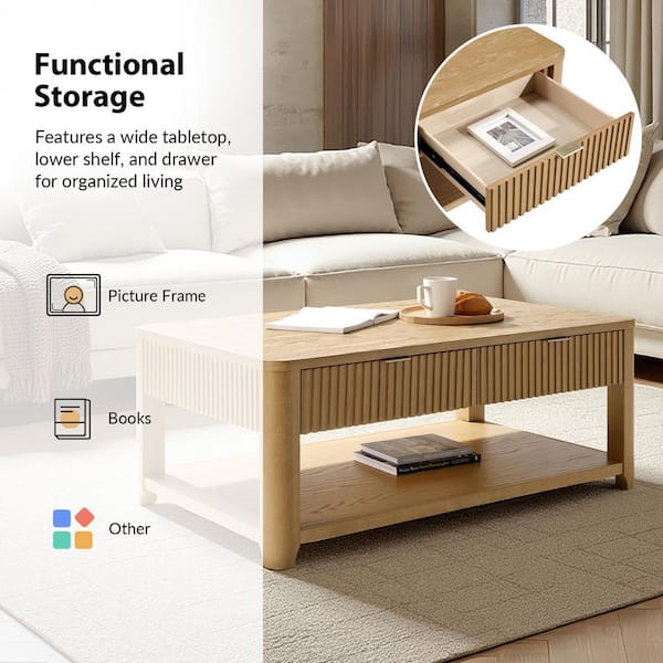 JAYDEN CREATION Javier 48 in. Natural Rectangle Wood Coffee Table