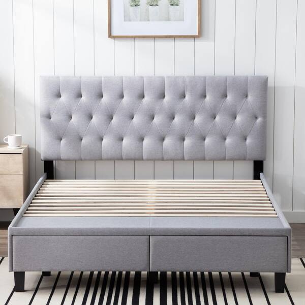 anna upholstered stone queen bed with drawers