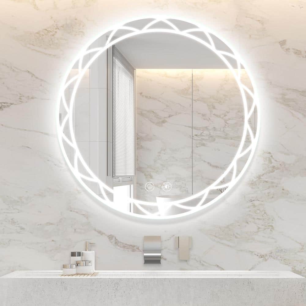 30 in. W x 30 in. H Round Wall Mount Frameless Led Bathroom Vanity Mirror w
