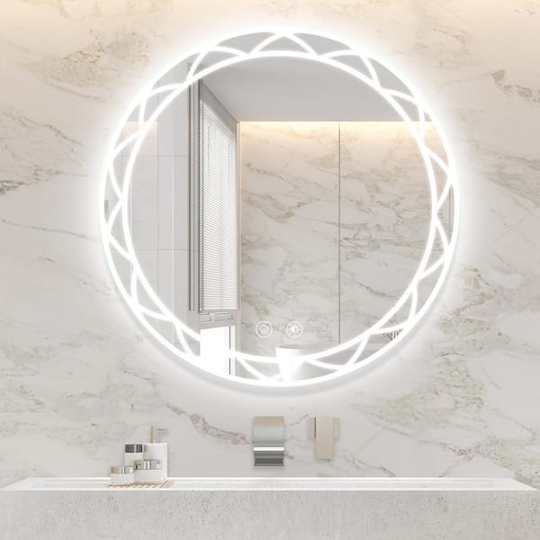 30 in. W x 30 in. H Round Wall Mount Frameless Led Bathroom Vanity Mirror with Anti-Fog, Dimmable Touch