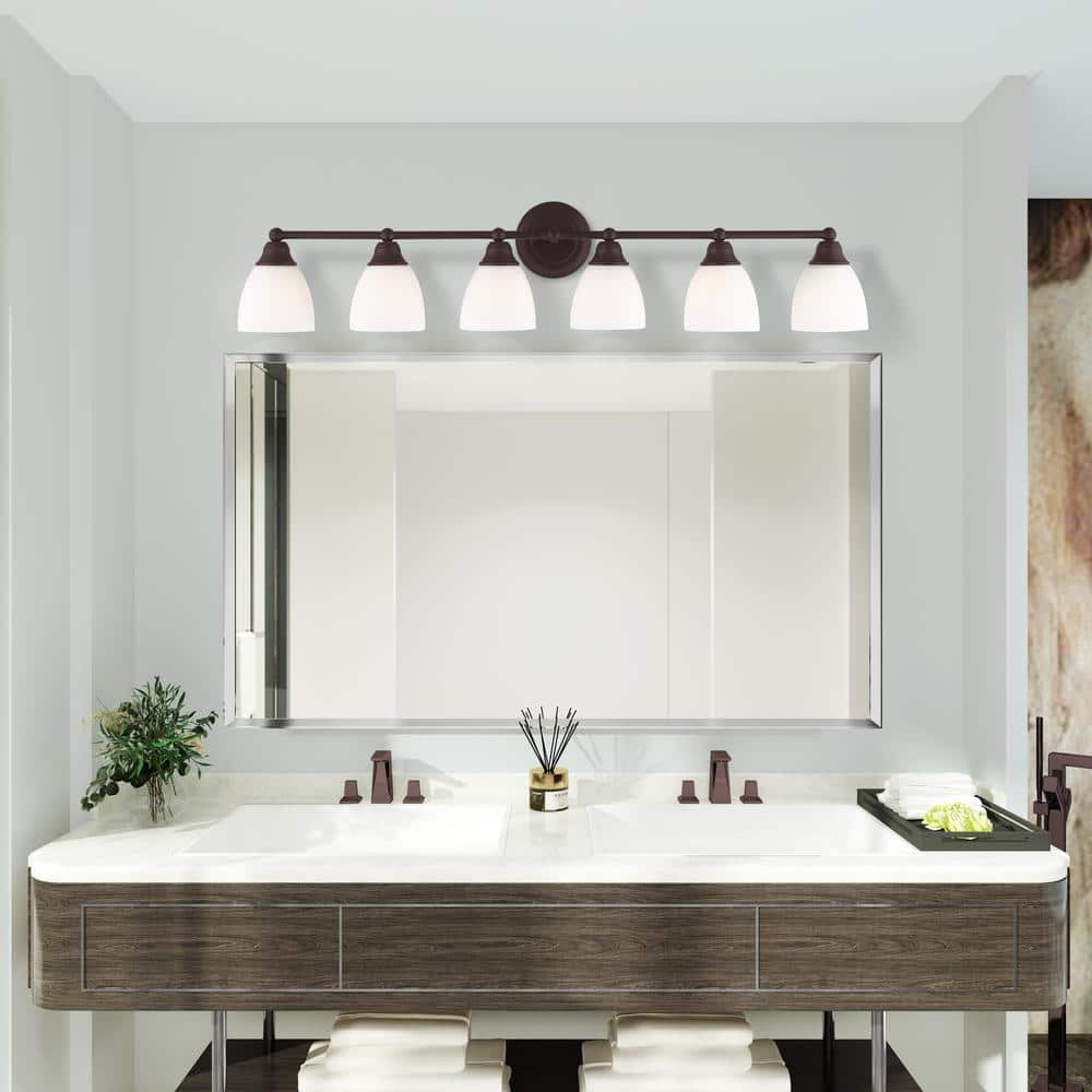 Somerville Bronze 6-Light Vanity with Satin Opal White Glass