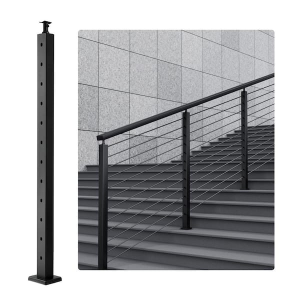 VEVOR Cable Railing Post 42 in. L x 2 in. W x 2 in. H 30° Angled Hole Stair Railing Post Black Cable Rail Post (1-Pack )