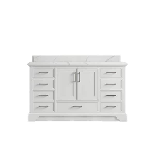 Willow Collections Charlotte 60 in. Single Sink Freestanding White Bath Vanity with Calacatta Laza Qt. Top Unassembled
