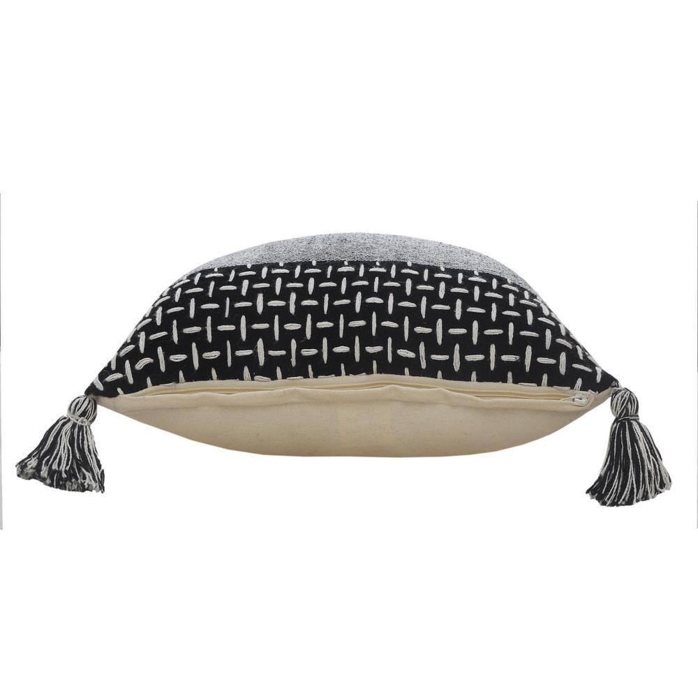 LR Home Interwoven Dash 20" Square Black/White Cotton Throw Pillow with Tassels