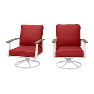 Marina Point White Steel Outdoor Patio Swivel Lounge Chair with CushionGuard Chili Red Cushions (2-Pack)