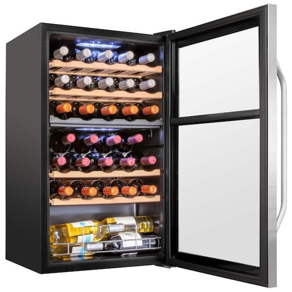 Dual Zone 33-Bottle Freestanding Wine Cooler Refrigerator with Lock in Stainless Steel