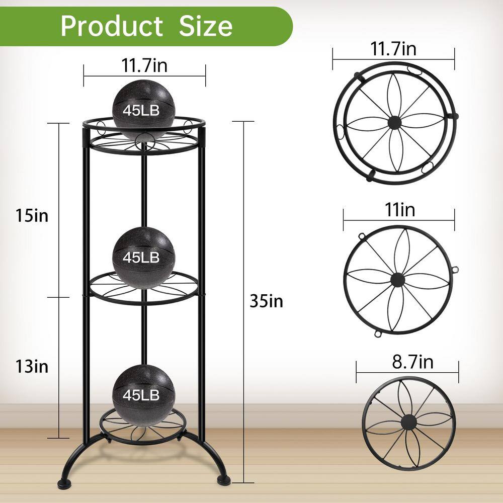 35-Inch Black Iron 3-Tier Heavy-Duty Plant Stand