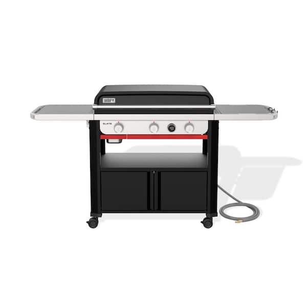 Slate Rust-Resistant Griddle 3-Burner Natural Gas 30 in. Flat Top Grill in Black with Thermometer and Closed Cabinet