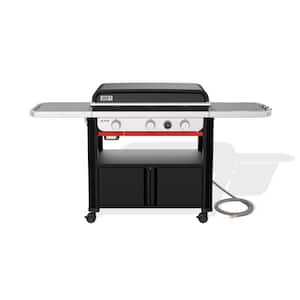 Slate Griddle 3-Burner Natural Gas 30 in. Flat Top Grill in Black with Thermometer