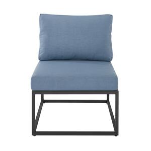 Metal Armless Middle Outdoor Patio Modern Modular Sectional Chair with Blue Cushions